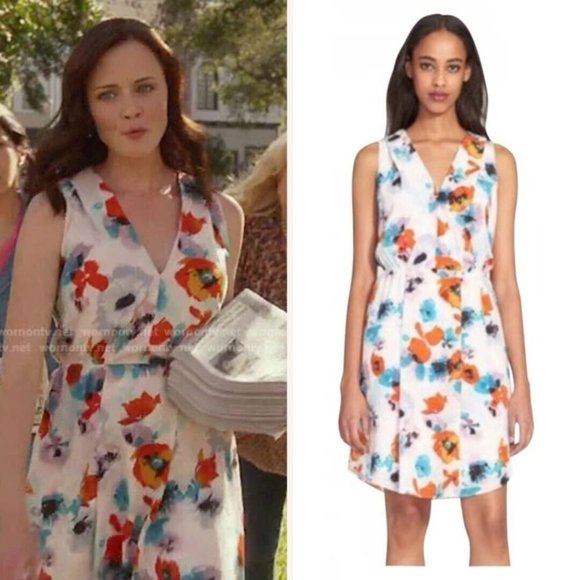Rebecca Taylor Dresses & Skirts - Rebecca Taylor 100% Silk Floral Watercolor Dress Womens sz 2 Plunge Neck Cutout